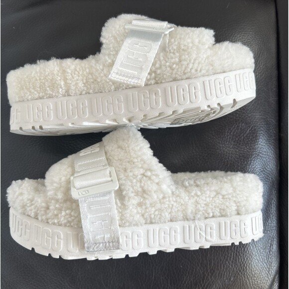 UGG FLUFFITA SLIDE Woman's White Shearling Platform Sandals Shoe Slipper Size 5 - Picture 9 of 9